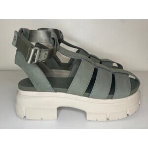 NEW UGG SANDALS 11 LEATHER GREEN CHUNKY PLATFORM GLADIATOR NUBUCK SUMMER